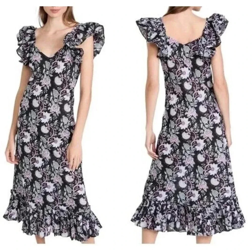NWT $228 Mille Klara Floral Maxi Dress Dress in Tropical Night - Ruffle Sleeves